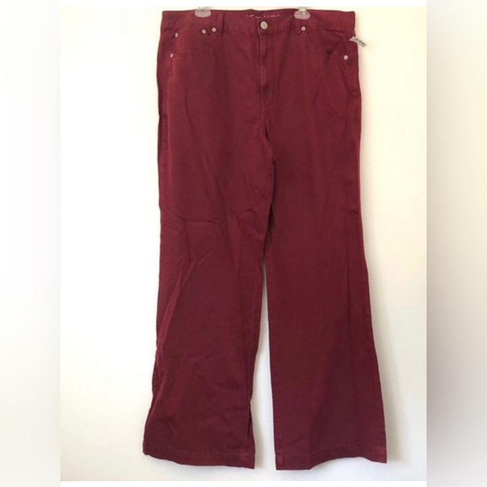NEW NWT AMERICAN EAGLE Wide Leg Jean Burgundy Maroon Red High Waisted 20L LONG